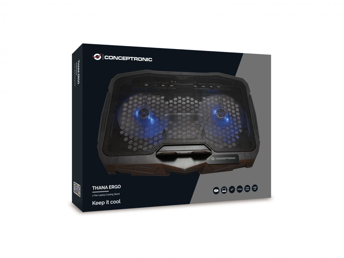 Conceptronic  THANA07B ERGO 2 ventilátoros laptop hűtőpad Black
