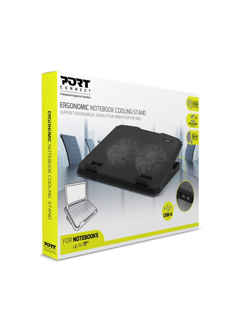 Port Designs Szellőztetett állítható notebook hűtő Black