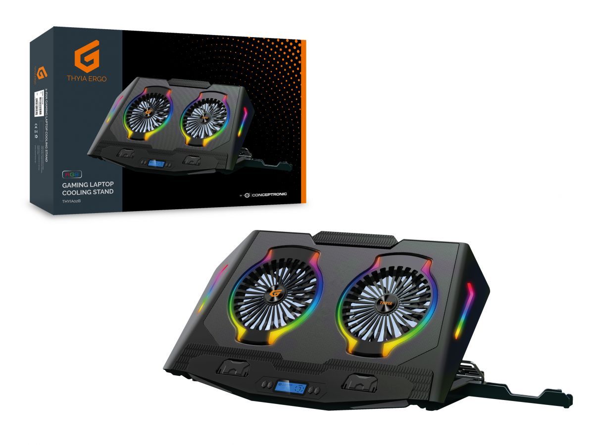 Conceptronic  THYIA02B ERGO RGB 2 ventilátoros gamer laptop hűtőpad mobiltartóval
