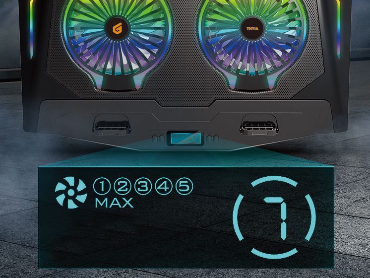 Conceptronic  THYIA02B ERGO RGB 2 ventilátoros gamer laptop hűtőpad mobiltartóval