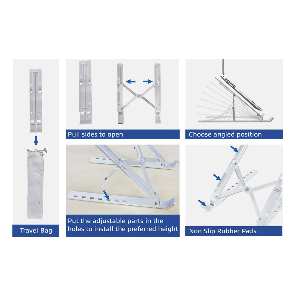 ACT AC8120 Összecsukható laptop állvány alumínium 6 pozícióban állítható magasságú
