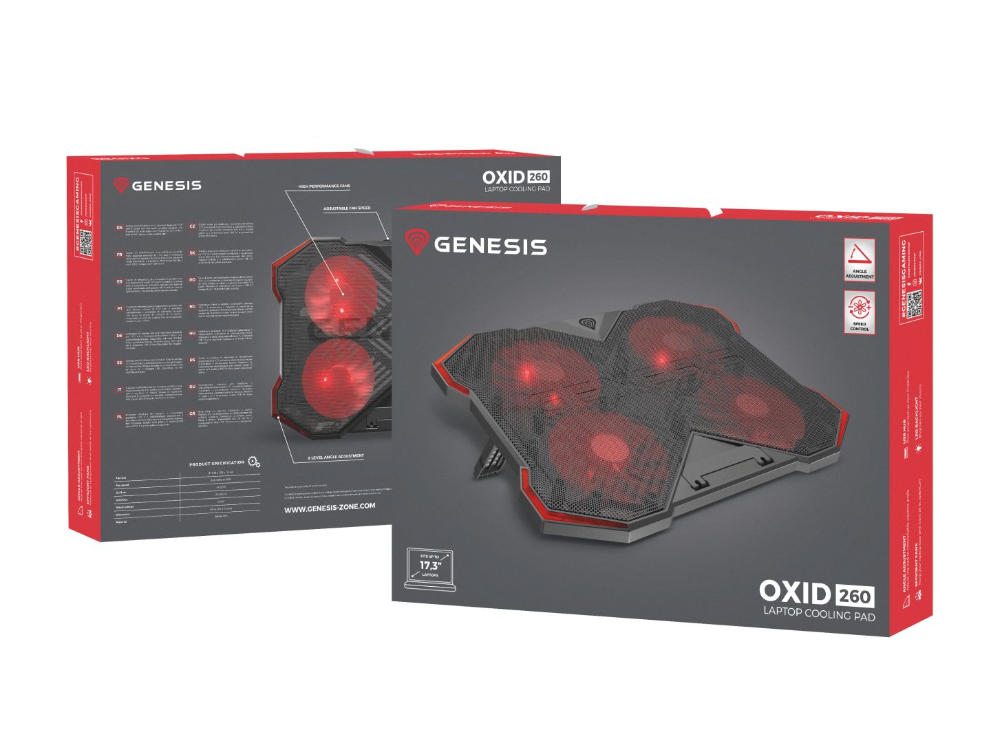 Genesis OXID 260 Notebook Hűtő Red/Black