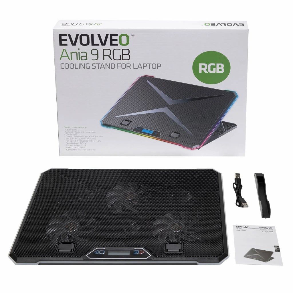 Evolveo Ania 9 RGB állítható Notebook Hűtő Black