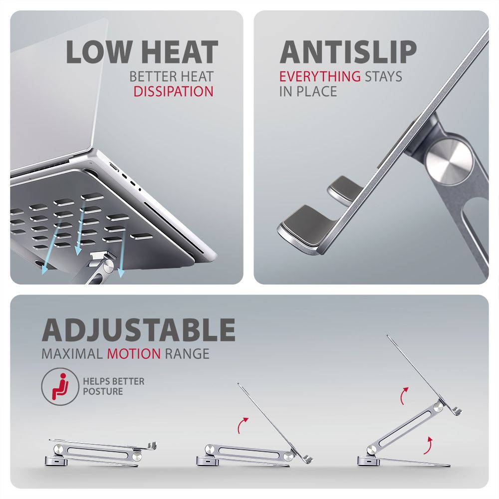 AXAGON HMC-STND Többportos USB-C 5Gbps hub és alumínium állvány laptopokhoz