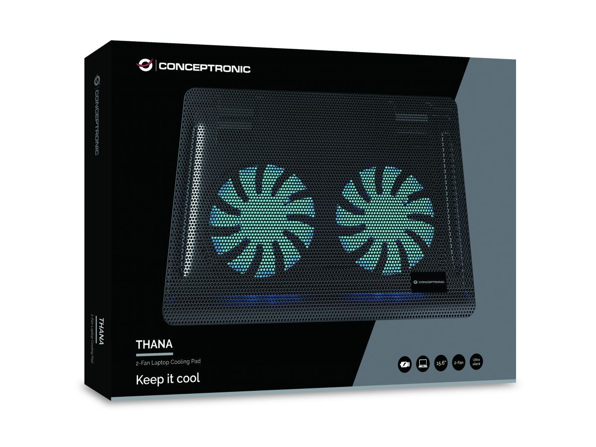 Conceptronic  CNBCOOLPAD2F 2 ventilátoros laptop hűtőpad Black
