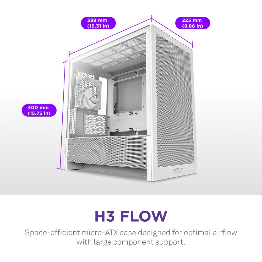 NZXT H3 Flow Tempered Glass White