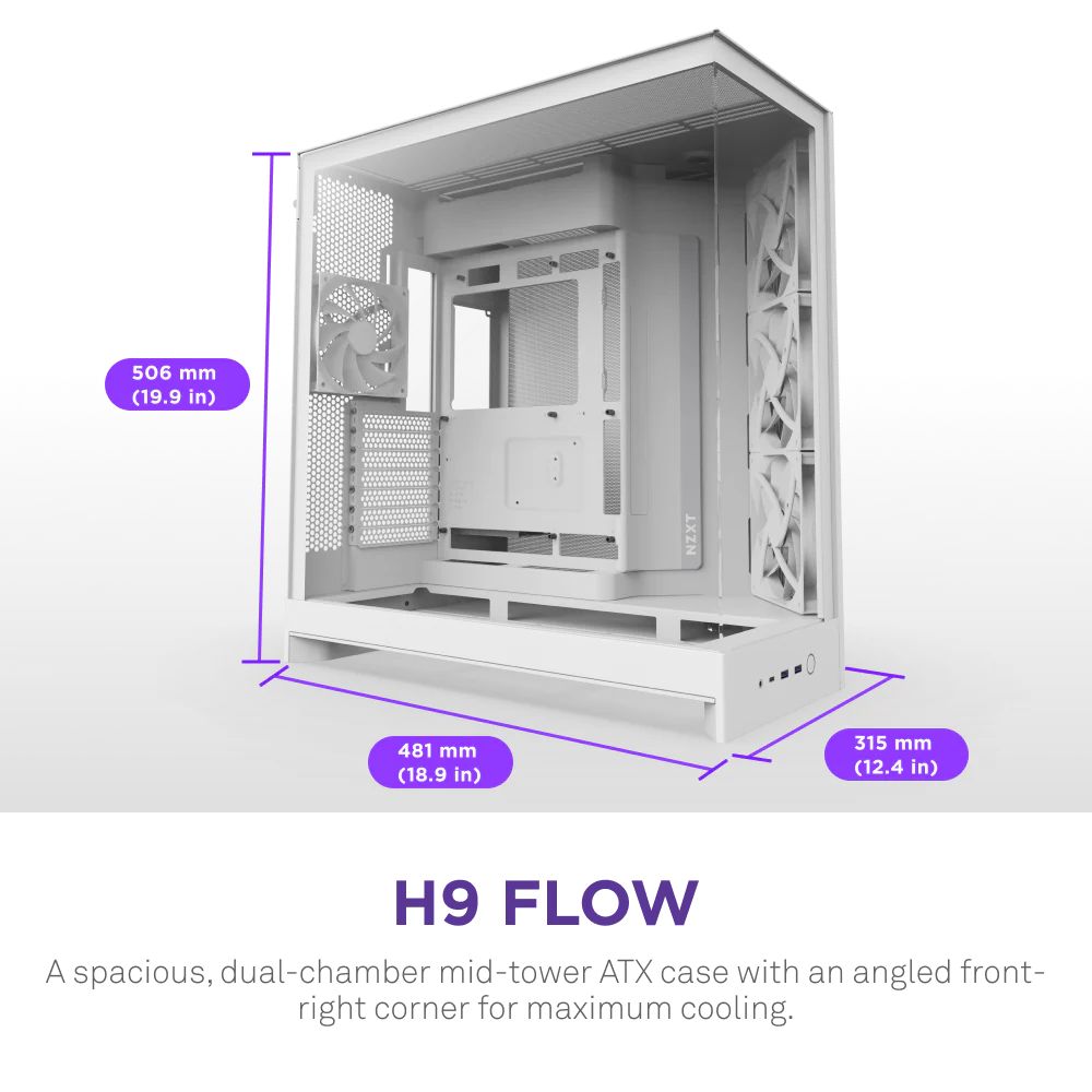 NZXT H9 Flow (2025) Tempered Glass White