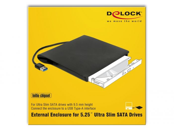 DeLock External Enclosure for 5.25″ Ultra Slim SATA Drives 9.5 mm to USB Type-A male