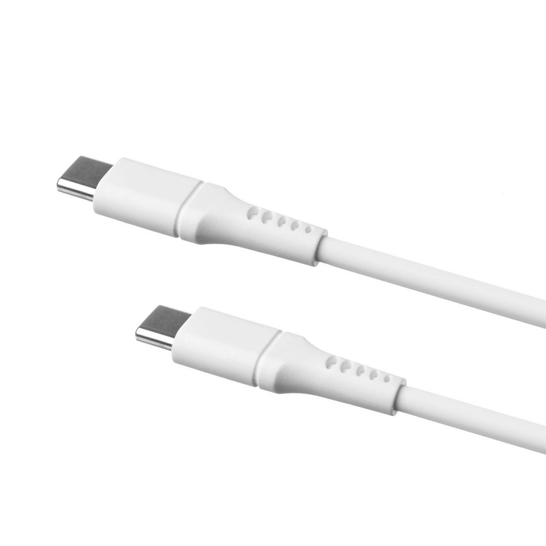 FIXED szilikon töltő- és adatkábel, USB-C/USB-C csatlakozók, PD támogatás, 1,2 m, USB 2.0, 60 W, fehér