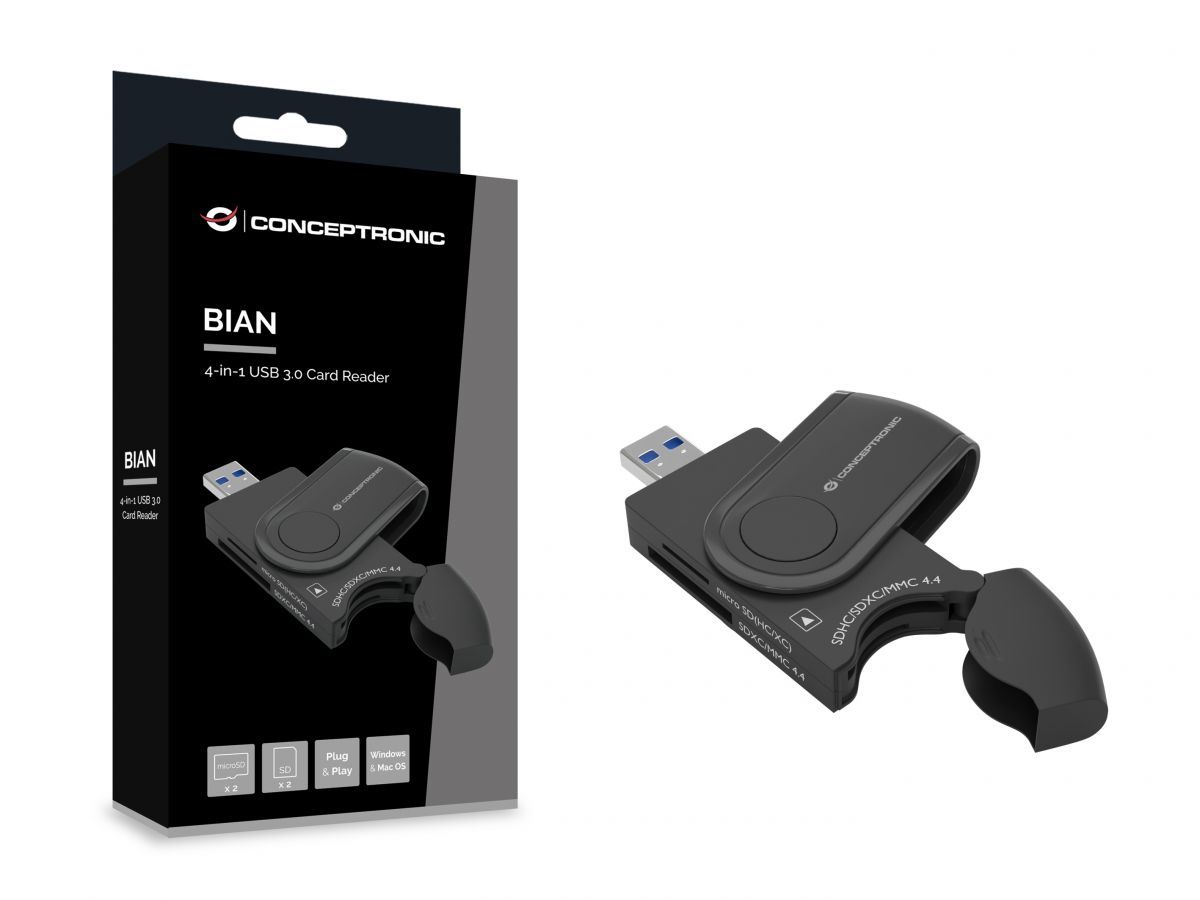 Conceptronic  BIAN04B 4-in-1 USB 3.0 Card Reader Black