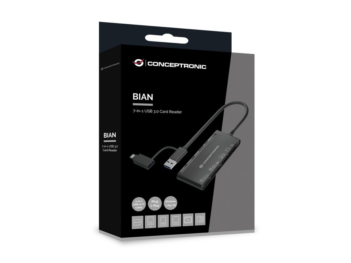 Conceptronic  BIAN03B 7-in-1 USB 3.0 Card Reader Black