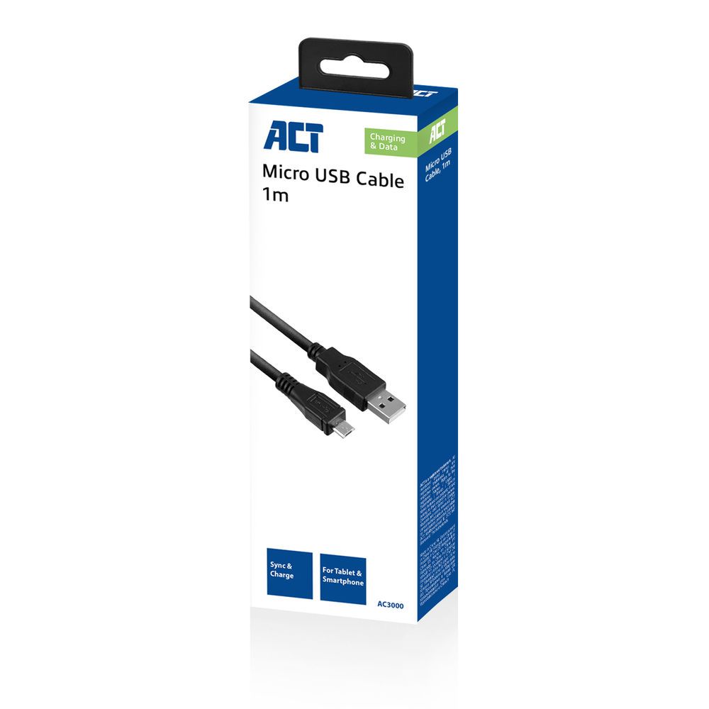 ACT AC3000 USB 2.0 charging/data cable A male - micro B male 1m Black