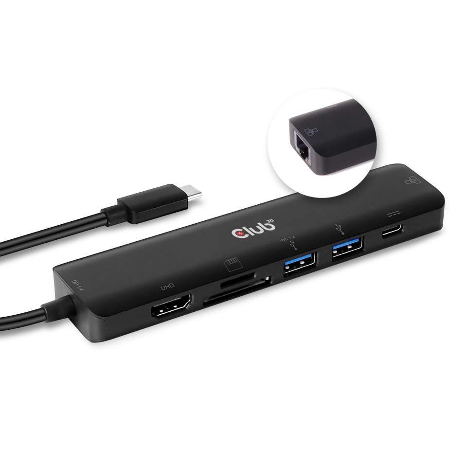 Club3D USB Type-C 3.2 Gen1 7in1 Hub HDMI 4K60Hz SD TF Card slot 2xUSB Type A USB Type C PD RJ45