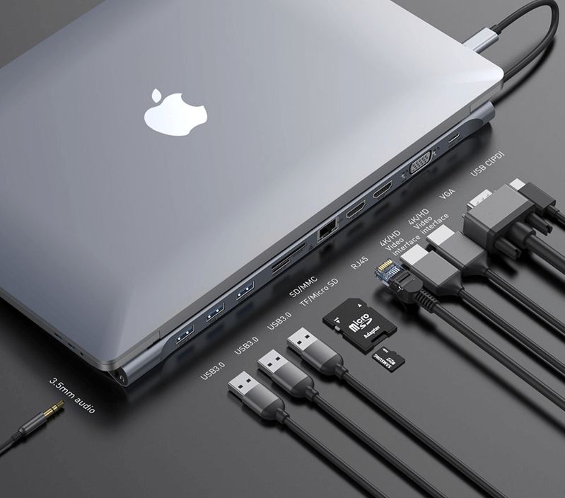 Baseus 11 in 1 Enjoyment Series USB3.0 Type-C notebook HUB adapter Grey