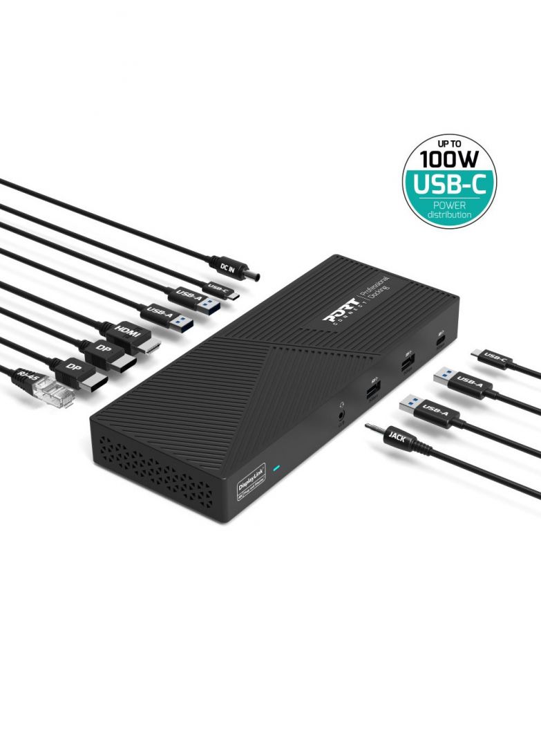 Port Designs Docking Station triple 4K screens for USB-C / USB-A devices Black
