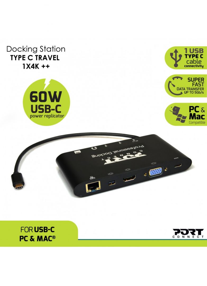 Port Designs Connect 8in1 Type-C Travel 1 X 4K ++Docking Station Black