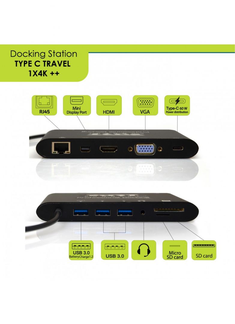 Port Designs Connect 8in1 Type-C Travel 1 X 4K ++Docking Station Black