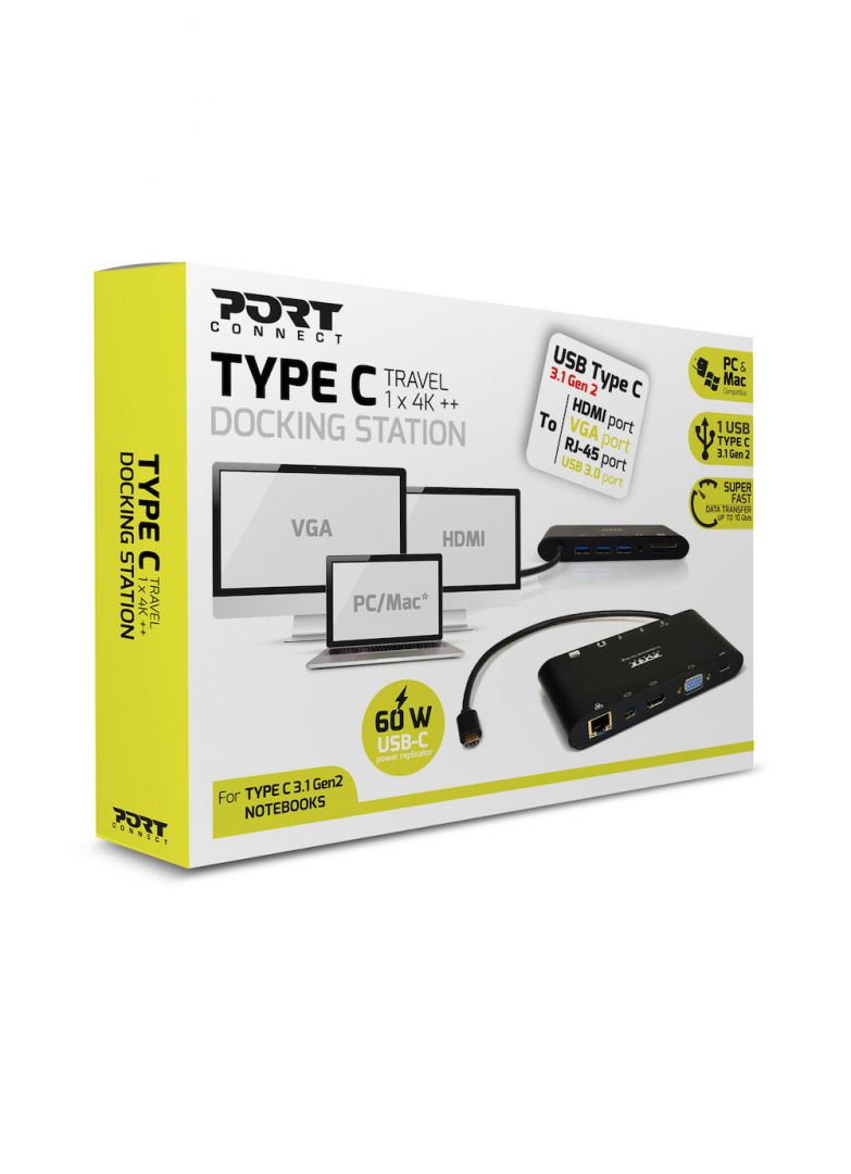 Port Designs Connect 8in1 Type-C Travel 1 X 4K ++Docking Station Black