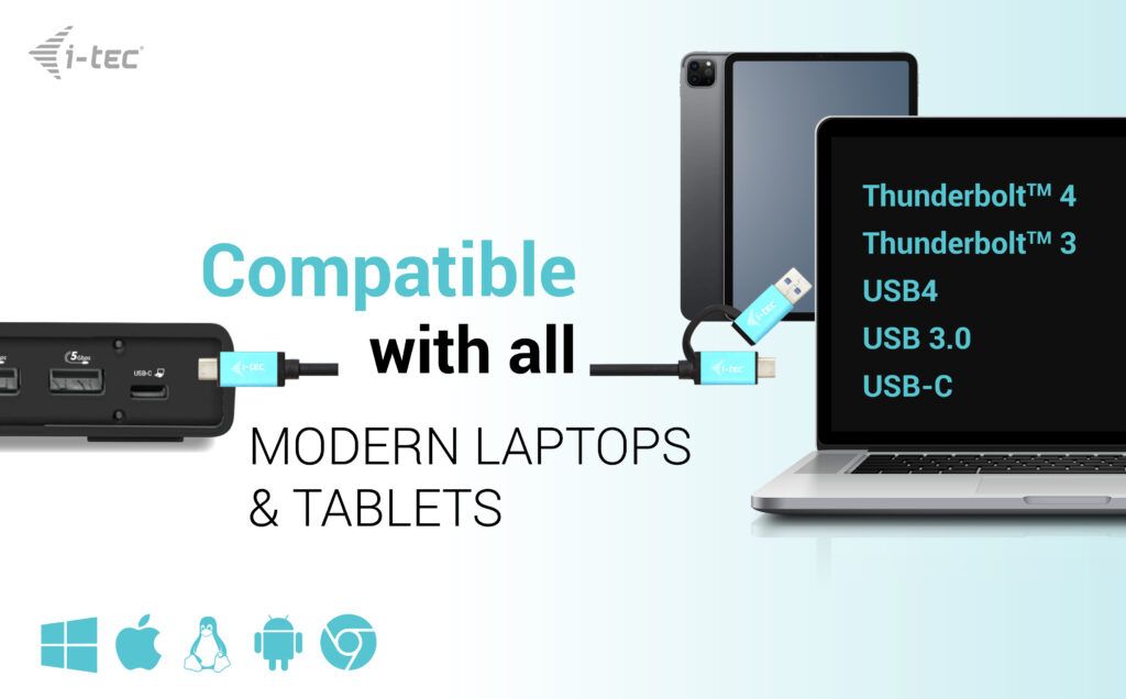 I-TEC USB 3.0/USB-C/Thunderbolt 3 Dual Display Docking Station Gen2+Power Delivery 100W Black