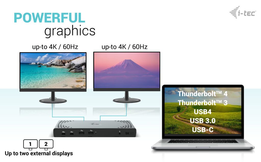 I-TEC USB 3.0/USB-C/Thunderbolt 3 Dual Display Docking Station Gen2+Power Delivery 100W Black
