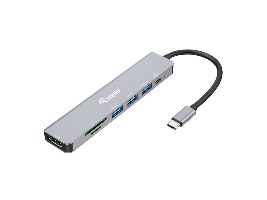 EQuip USB-C 7 in 1 Multifunctional Adapter, HDMI 4K/60Hz, USB 3.2 Gen1 x 3 , TF/MICRO SD, 100W USB PD