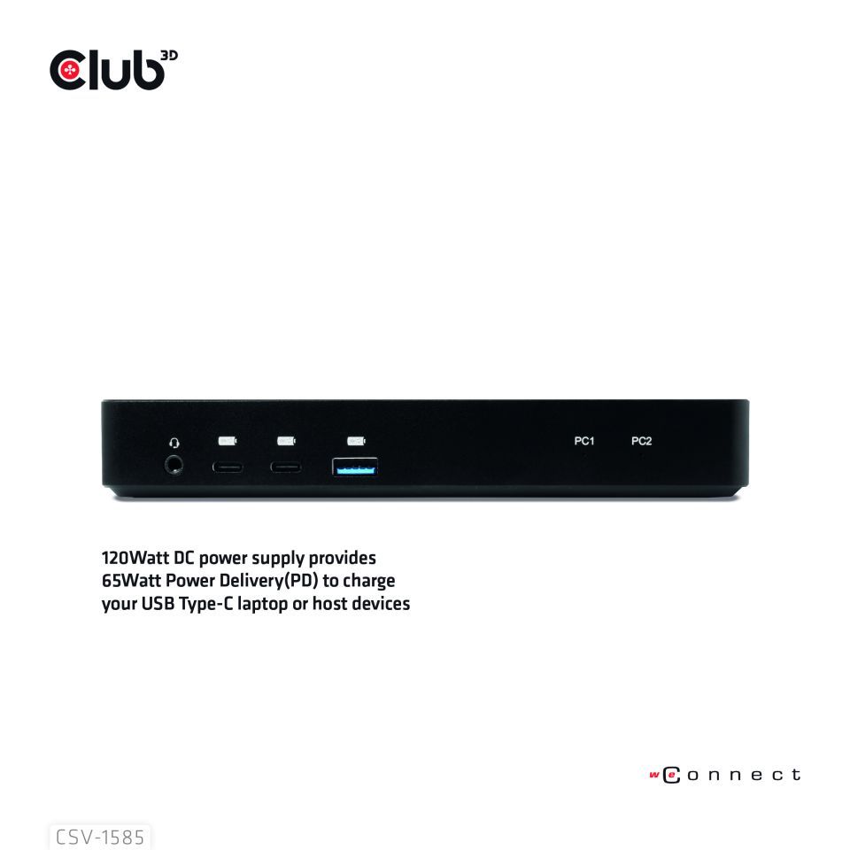 Club3D CSV-1585 DisplayPort/HDMI KVM Switch/Dock 4K60Hz For USB Type-C inputs Black
