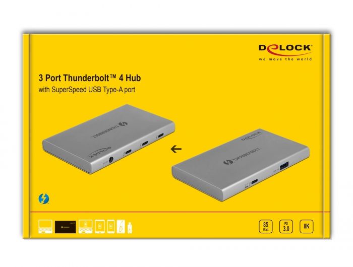 DeLock Thunderbolt 4 Hub 3 Port with additional SuperSpeed USB 10 Gbps Type-A Port 8K