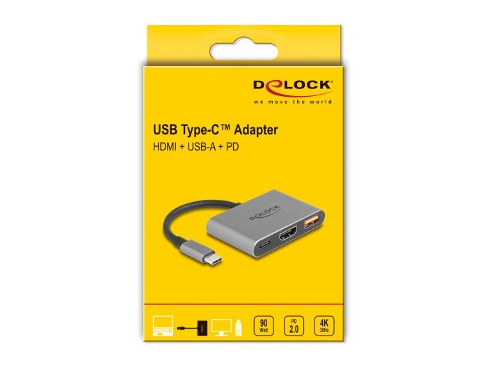 DeLock USB Type-C Adapter to HDMI 4K 30Hz with USB Type-A and USB Type-C PD 2.0 90 W
