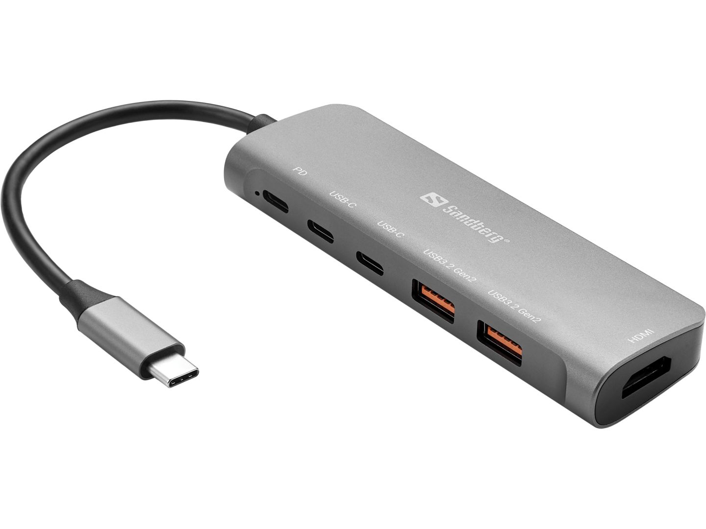 Sandberg USB-C Docking Station HDMI+2xUSB-A+2xUSB-C+PD (100W) Grey