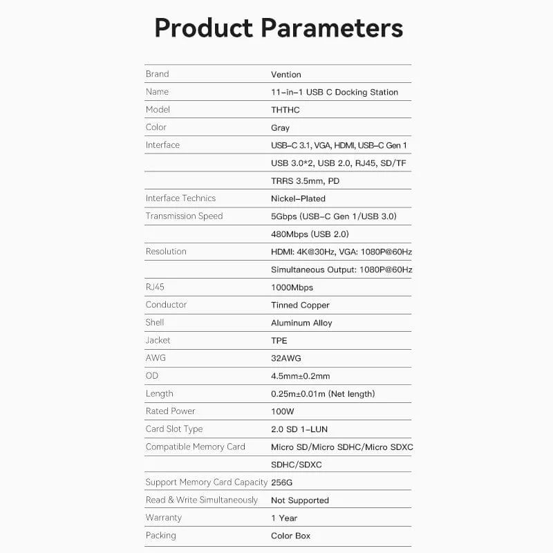 Vention Multi-function 11-in-1 USB-C Docking Station