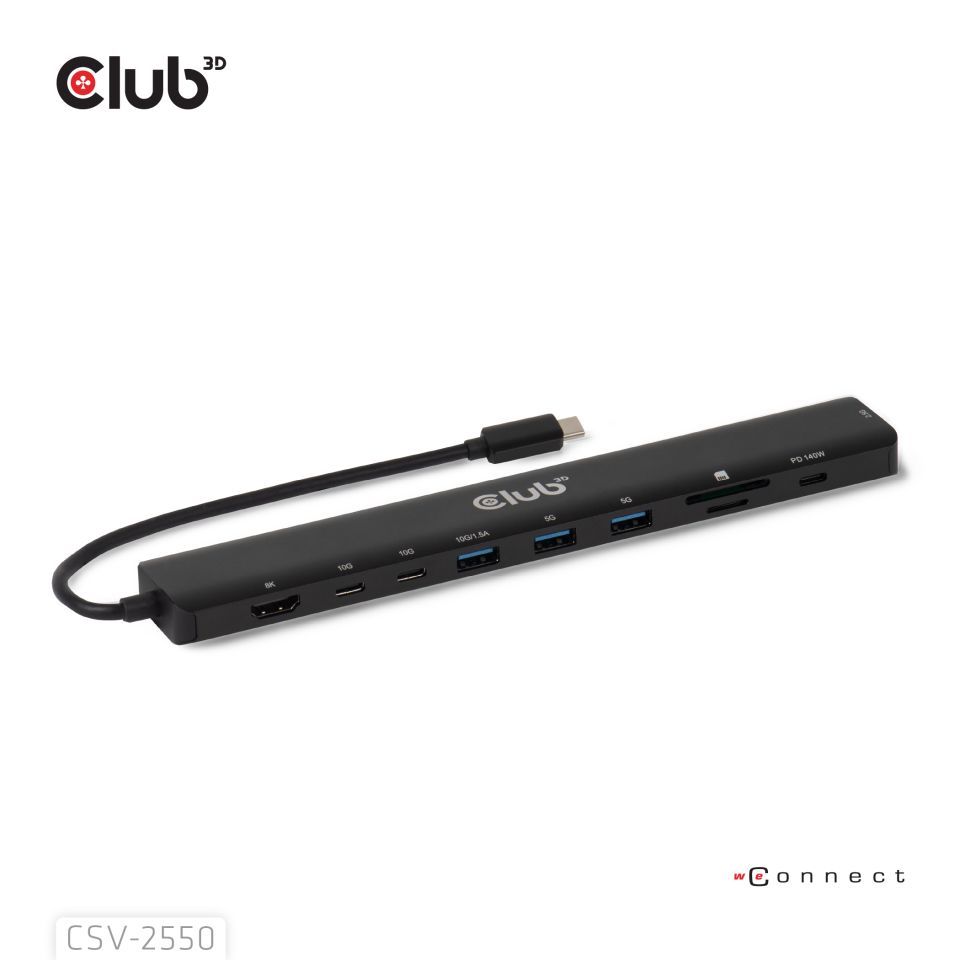 Club3D 10-1 Portable Dock USB Type-C 10Gbps to HDMI 8K30Hz PD3.1 140Watt
