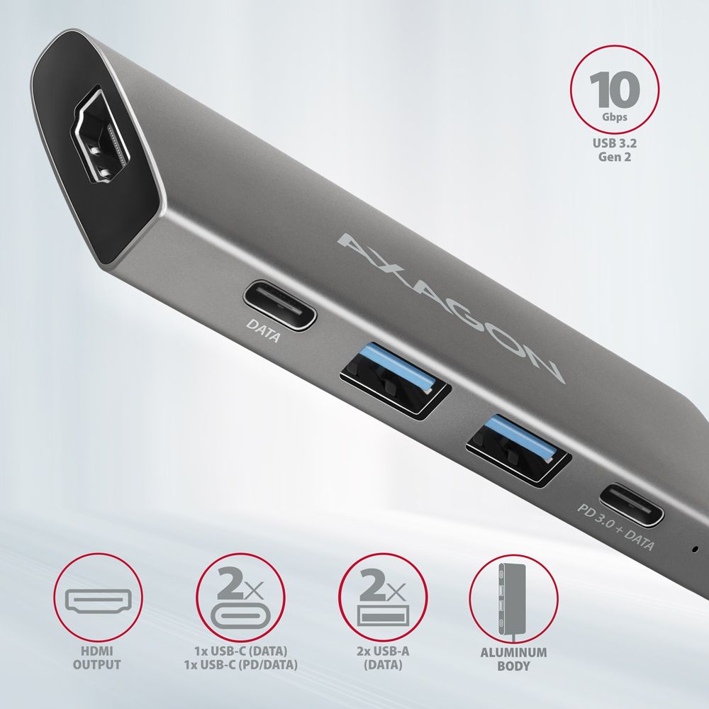 AXAGON HMC-5G21 USB-C 10Gbps SPEEDSTER 5in1 hub
