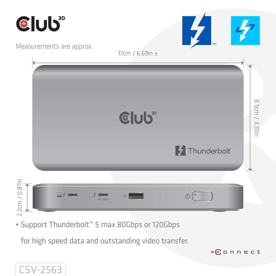 Club3D 5-1 Thunderbolt 5 Hub Triple video 5K60Hz Thunderbolt Share Certified 180W