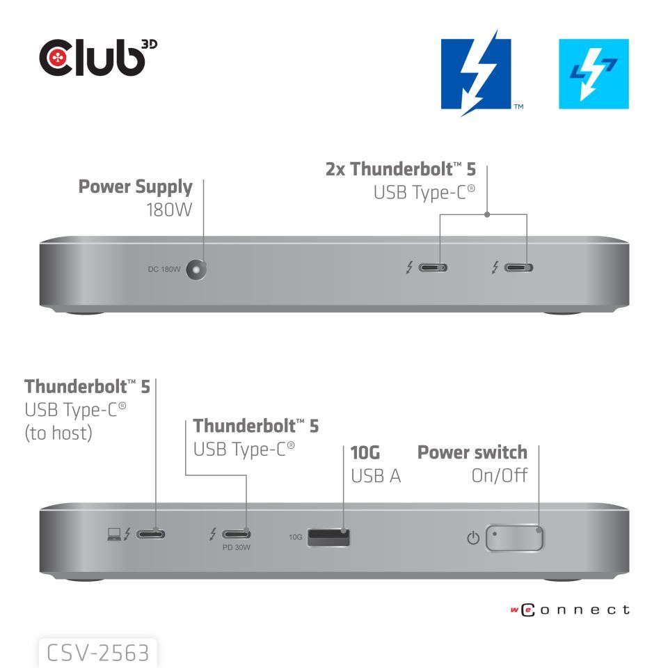 Club3D 5-1 Thunderbolt 5 Hub Triple video 5K60Hz Thunderbolt Share Certified 180W