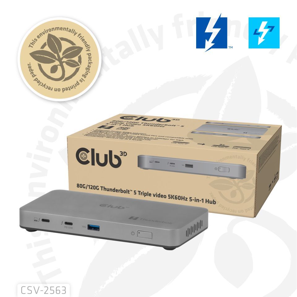 Club3D 5-1 Thunderbolt 5 Hub Triple video 5K60Hz Thunderbolt Share Certified 180W