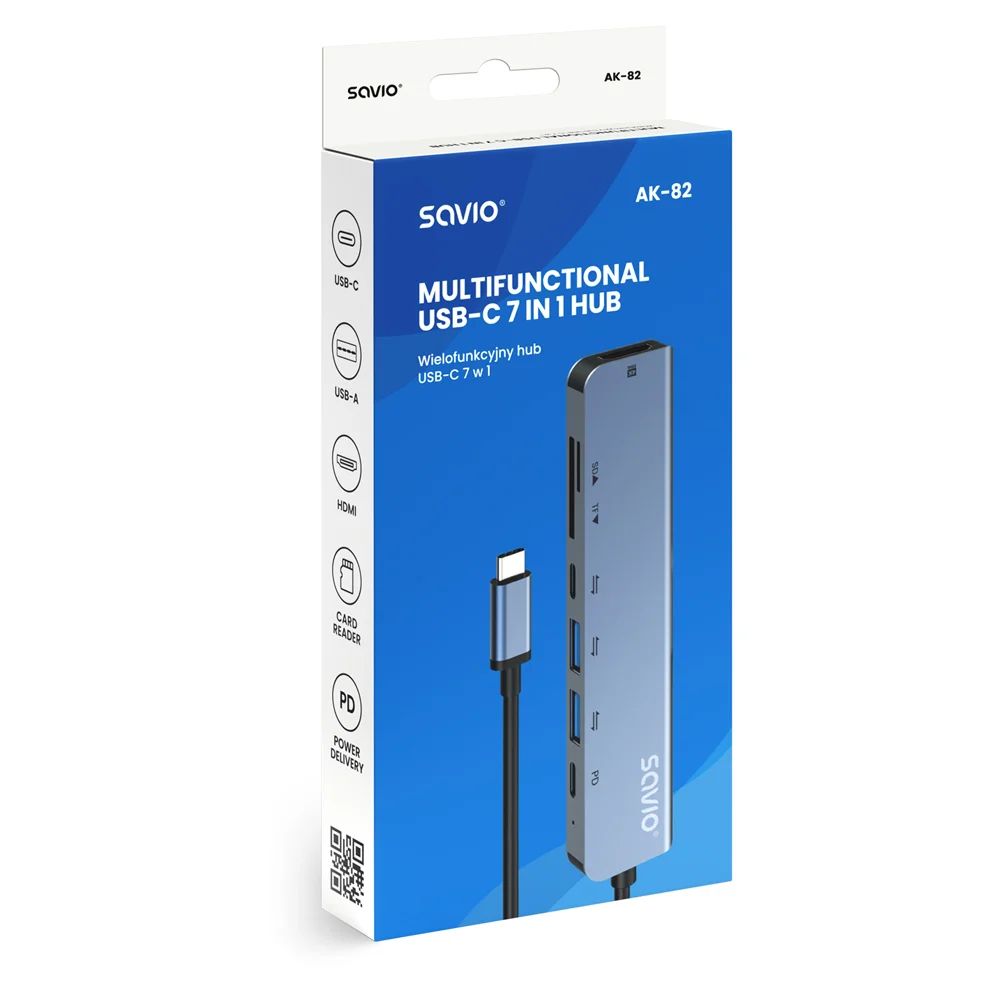 Savio AK-82 Multifunctional USB-C 7 in 1 hub Black