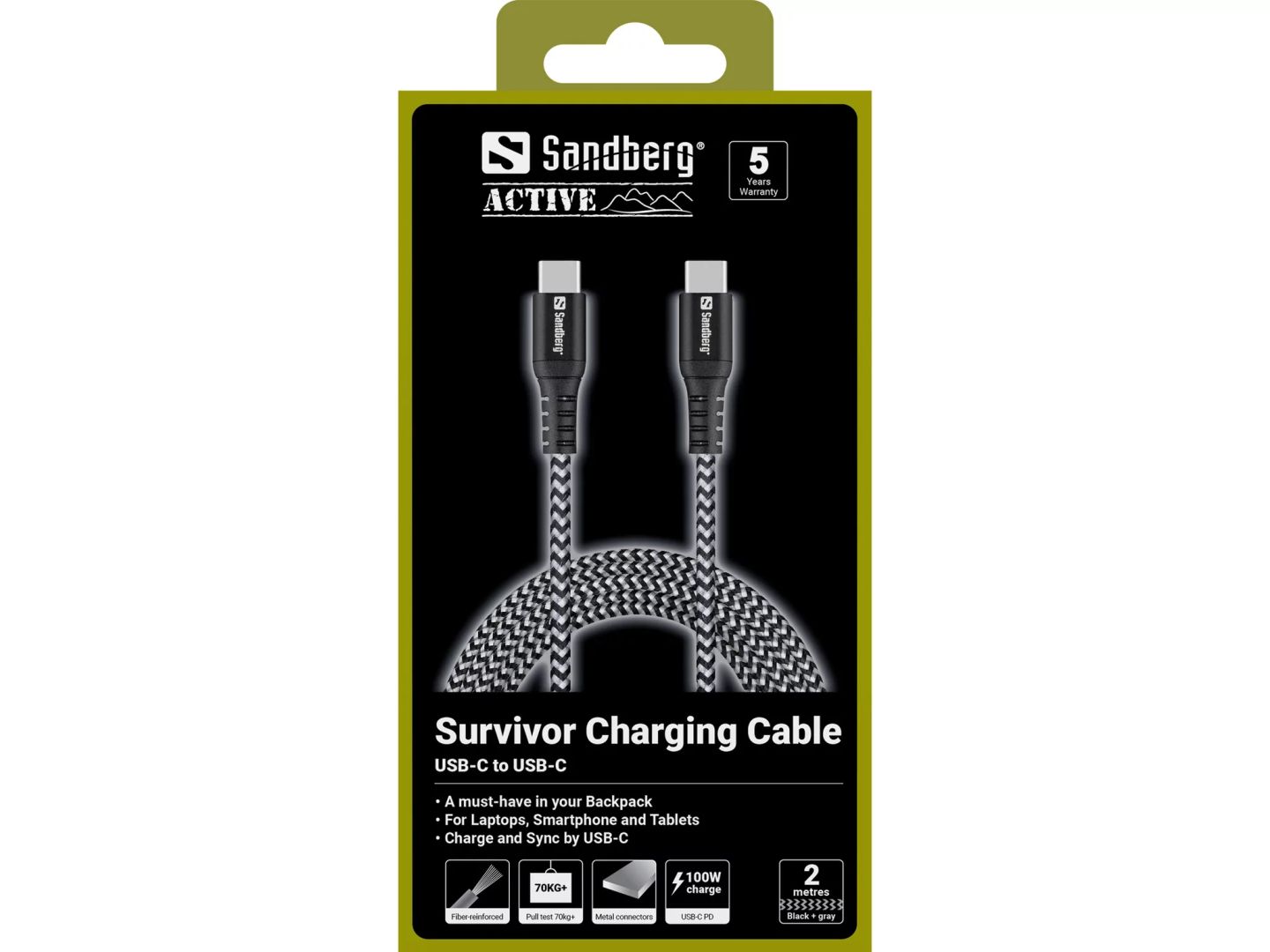 Sandberg Survivor USB-C Cable 100W 2m Black