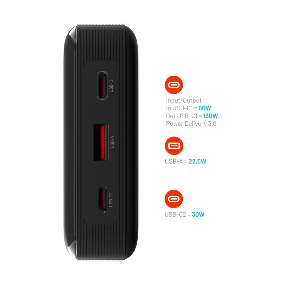 FIXED Zen 20 Pro powerbank LCD kijelzővel, 20,000 mAh, PD3.0, kimenetek:2x USB-C + 1x USB-A, szürke