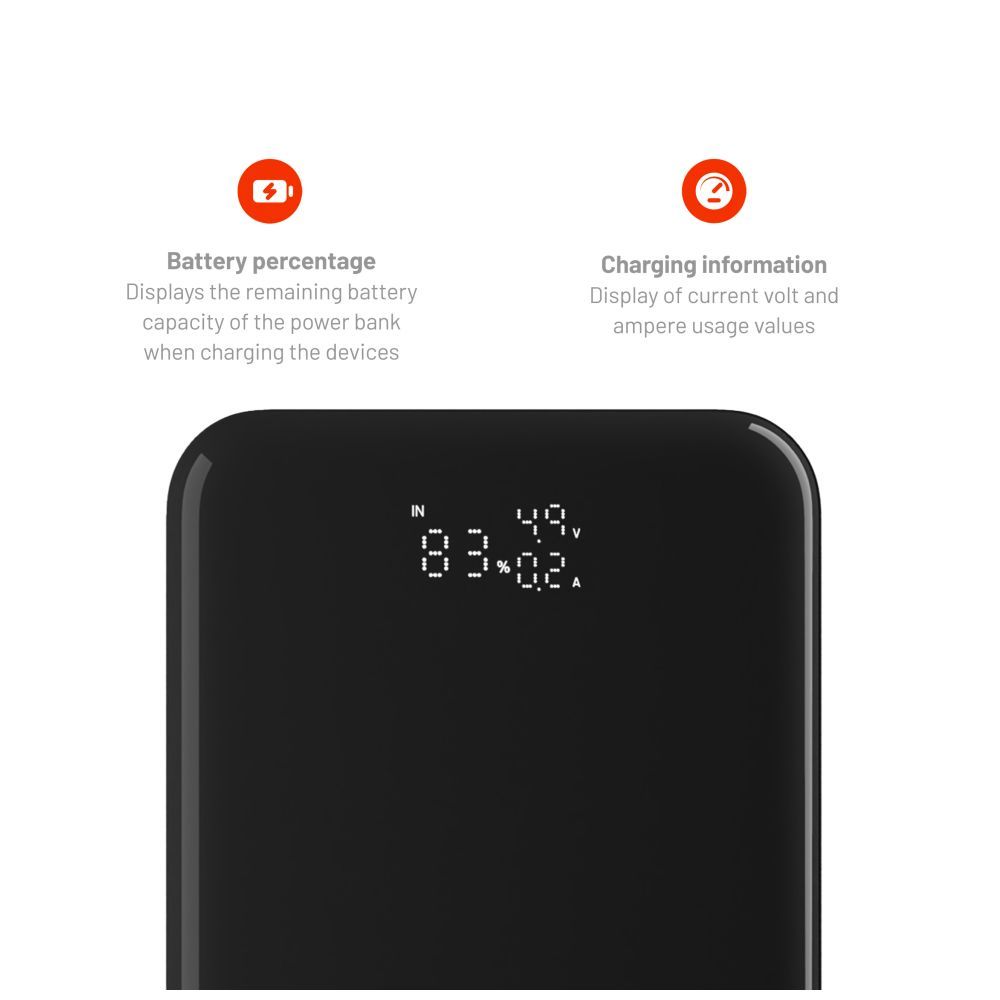 FIXED Zen 20 Pro powerbank LCD kijelzővel, 20,000 mAh, PD3.0, kimenetek:2x USB-C + 1x USB-A, szürke