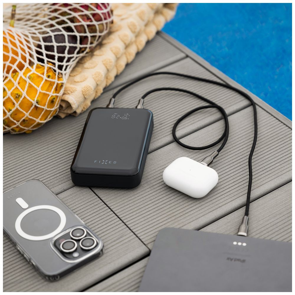 FIXED Zen 20 Pro powerbank LCD kijelzővel, 20,000 mAh, PD3.0, kimenetek:2x USB-C + 1x USB-A, szürke