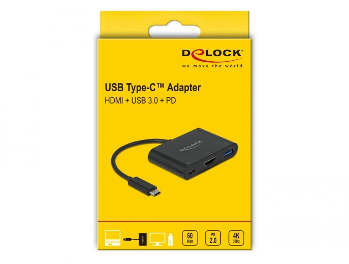 DeLock USB Type-C Adapter to HDMI 4K 30 Hz with USB Type-A and USB Type-C PD