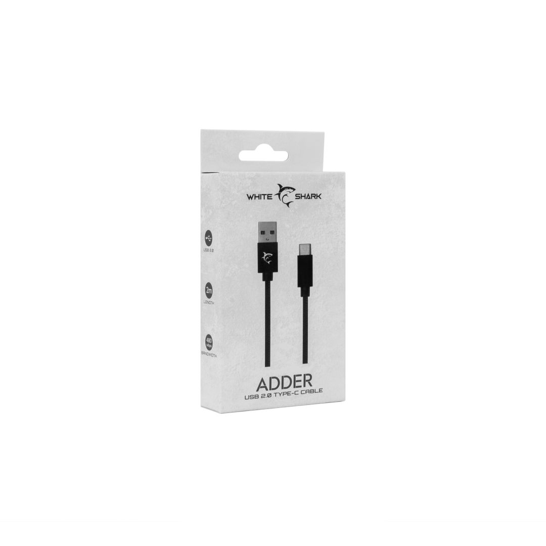 White Shark Adder USB-A to USB-C Cable 2m Black