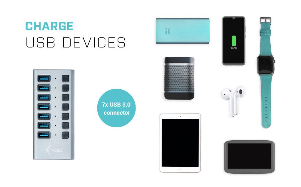 I-TEC 7 port USB 3.0 Charging Hub+Power Adapter 36W Grey