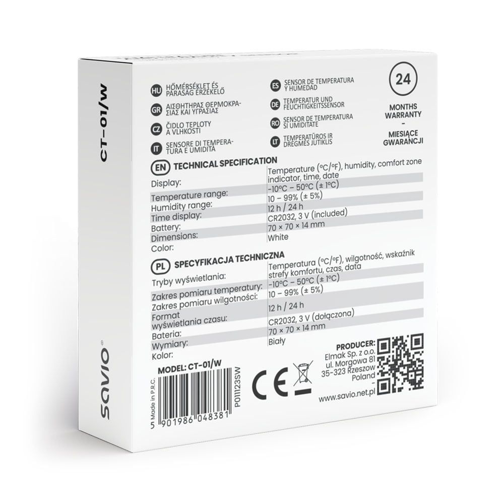 Savio CT-01 Temperature and Humidity Sensor White