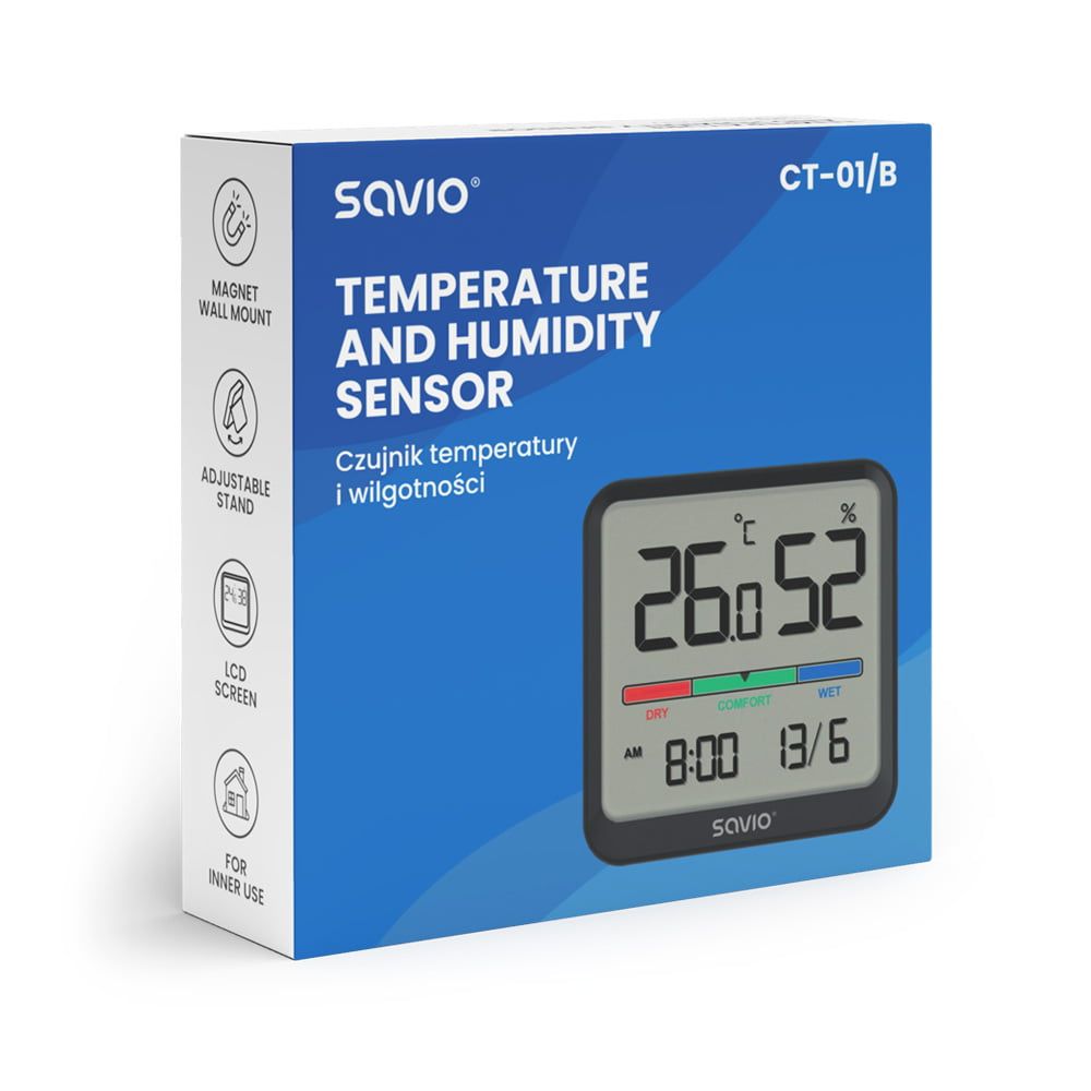 Savio CT-01 Temperature and Humidity Sensor Black