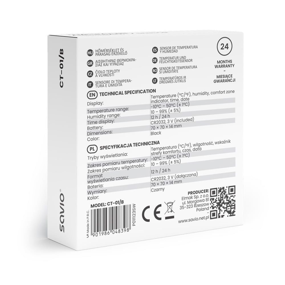 Savio CT-01 Temperature and Humidity Sensor Black