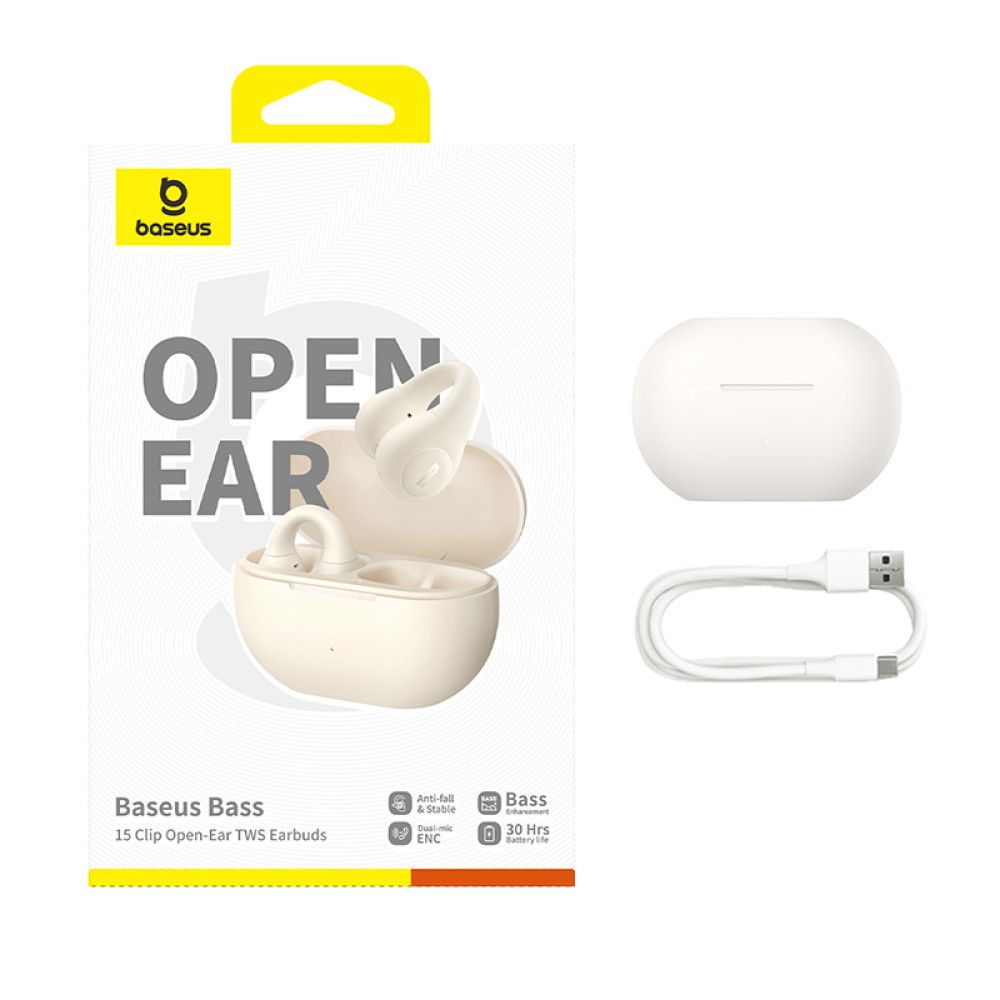 Baseus Bass 15 Clip Bluetooth Headset White