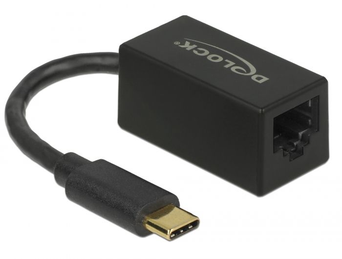 DeLock SuperSpeed USB (USB 3.2 Gen 1) with USB Type-C male > Gigabit LAN 10/100/1000 Mbps compact Adatper Black