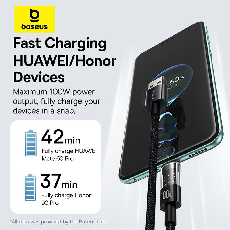 Baseus USB A to USB C 100W fast charging Data cable 1m Black