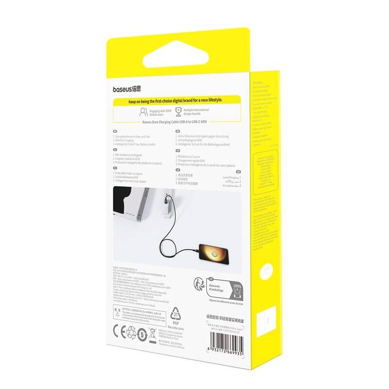 Baseus Dura Series 60W USB Type-A to Type-C Fast Charging cable 1m Black/Gold